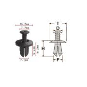 Клипса T-0006 (KJ-1050) автомобильная с резьбовым штырьком, 25шт.