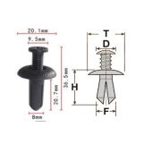 Клипса T-0010 автомобильная с резьбовым штырьком, 25шт.
