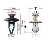 Клипса T-0027 автомобильная с резьбовым штырьком, 25шт.