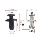 Клипса T-0039 (KJ-525) автомобильная с резьбовым штырьком, 25шт.