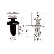 Клипса T-0037 автомобильная с резьбовым штырьком, 25шт.