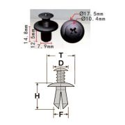 Клипса T-0082 (KJ-1042) автомобильная с резьбовым штырьком, 25шт.