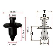 Клипса T-1021 (KJ-511) автомобильная с нажимным штырьком, 25шт.