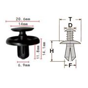 Клипса T-1036 (KJ-2345) автомобильная с нажимным штырьком, 25шт.