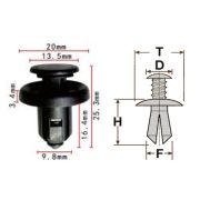 Клипса T-1049 (KJ-2288) автомобильная с нажимным штырьком, 25шт.