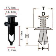 Клипса T-1054 (KJ-2249) автомобильная с резьбовым штырьком, 25шт.