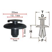 Клипса T-1058 автомобильная с нажимным штырьком, 25шт.
