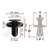 Клипса T-1059 автомобильная с нажимным штырьком, 25шт.