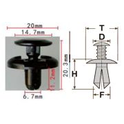 Клипса T-1061 автомобильная с нажимным штырьком, 25шт.