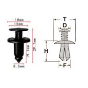 Клипса T-1077 (KJ-2227) автомобильная с нажимным штырьком, 25шт.